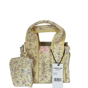 NWT Madden Girl Floral Mini Tote Bag with Matching Pouch - Yellow/Pink